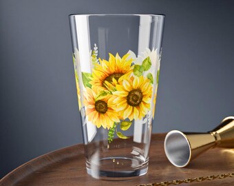 Sunflower Bouquet Mixing Glass 16oz | Floral Pint Glass