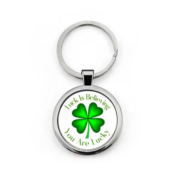 Four Leaf Clover Round Stainless Steel Keychain | St. Patrick's Day Lucky Charm