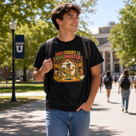 Retro Disco Rooster T-shirt | 70s Funky Barnyard Graphic Tee