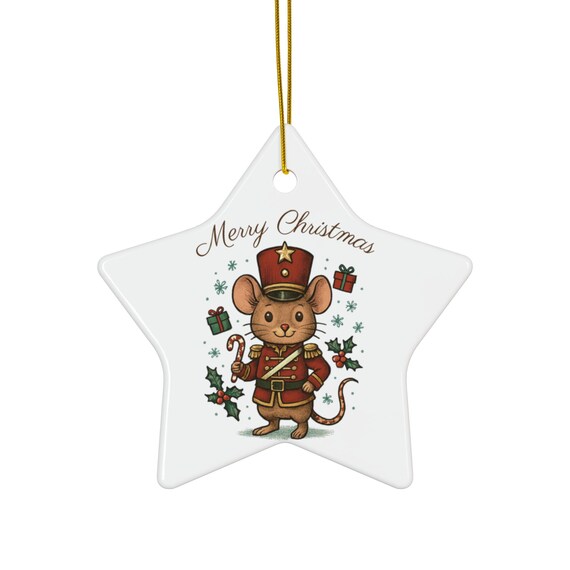 Merry Christmas Mouse Nutcracker Ceramic Ornament