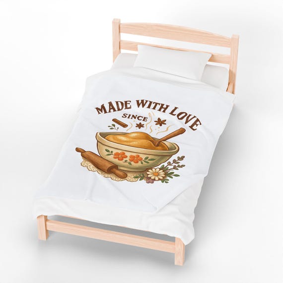 Made With Love bowl illustration Velveteen Plush Blanket | cozy kitchen bake theme