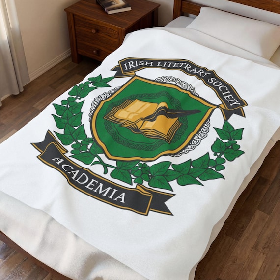 Irish Literary Society Academia Crest Blanket | Velveteen Plush Throw