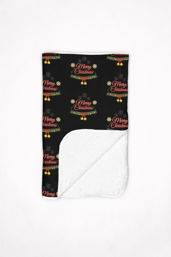 Merry Christmas Script with Holly Velveteen Plush Blanket