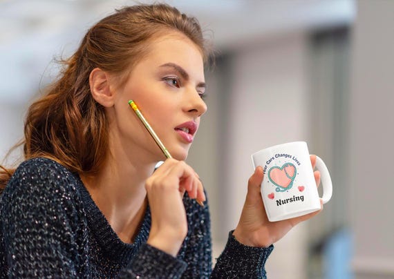 Your Care Changes Lives Nursing Jumbo Mug, 20oz | Heart Stethoscope Design