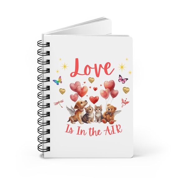 Love Is in the Air puppies journal | Spiral Bound Notebook, Heart Balloons