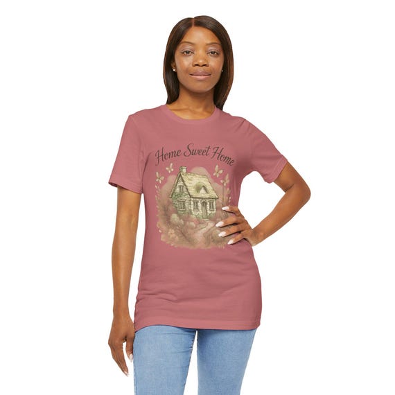 Home Sweet Home cottage illustration T-Shirt | cozy house floral design