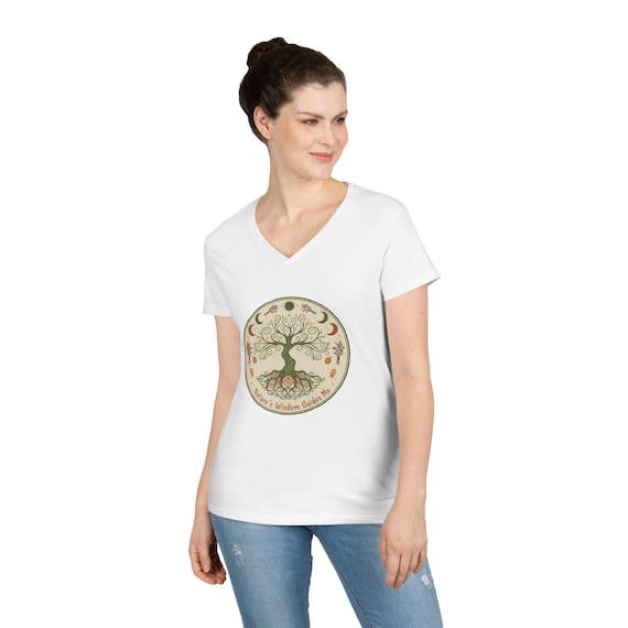 Celtic Tree of Life design V-Neck T-Shirt | Earthy Botanical Illustration