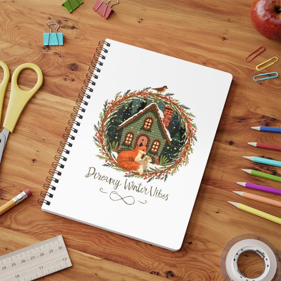 Dreamy Winter Fox & Cottage A5 Notebook