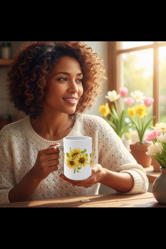 Spring Flower Mug with Yellow 15oz Ceramic Coffee Cup