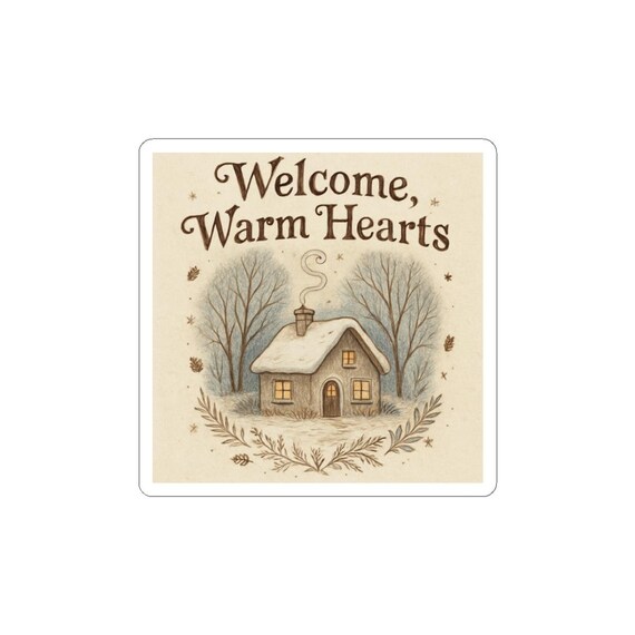 Welcome Warm Hearts cottage sticker | kiss-cut weathered winter decal