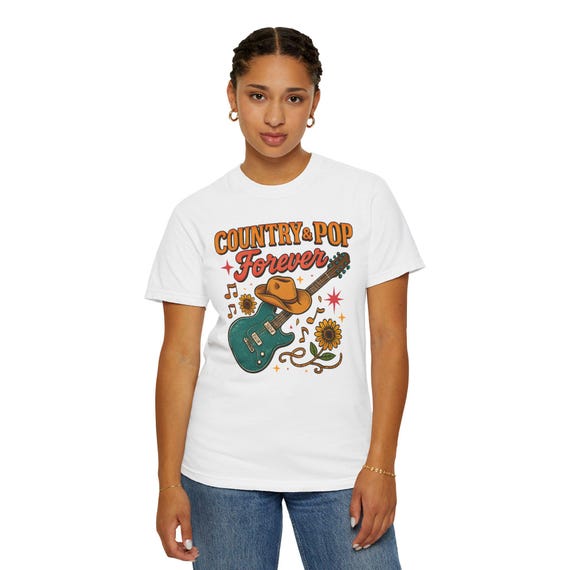 Vintage Guitar and Sunflower Tee - Classic Country and Pop Style