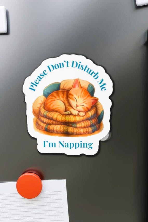 Sleeping Orange Tabby  Cat Please Do Not Disturb Magnet | Die Cut Magnet