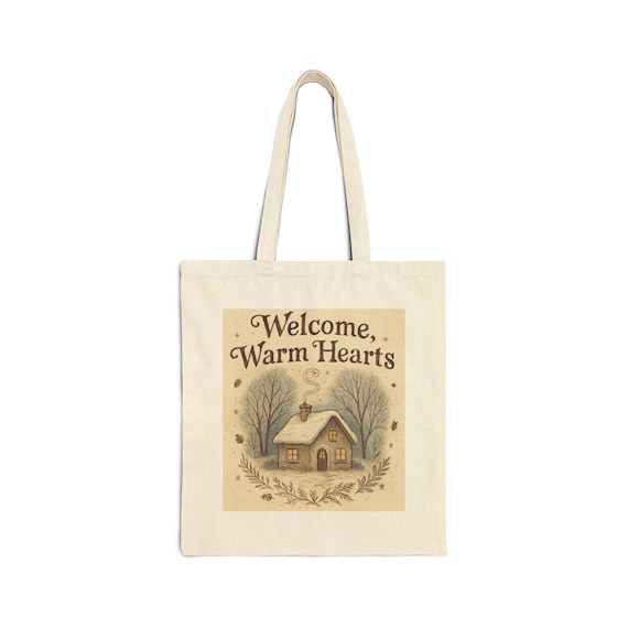 Welcome Warm Hearts cottage illustration Tote Bag | rustic farmhouse design
