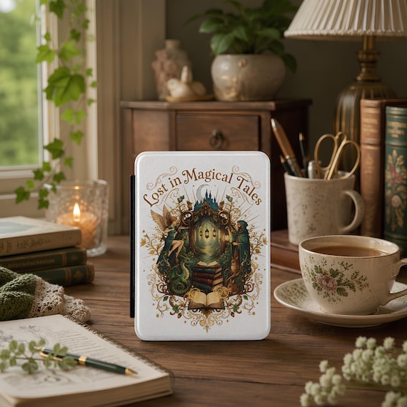 Lost in Magical Tales Kindle Case | Fantasy Bookworm Design
