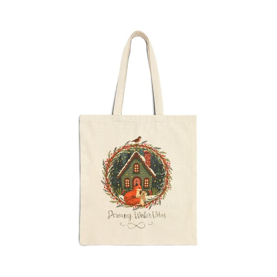 Cottagecore Winter Tote Bag | Pastel Christmas Canvas