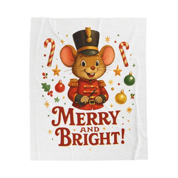 Merry and Bright Nutcracker Mouse Blanket | Christmas Holiday Velveteen Plush