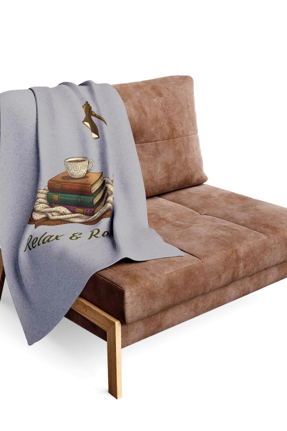 Relax & Read stack of books lamp illustration Arctic Fleece Blanket | cozy reading decor