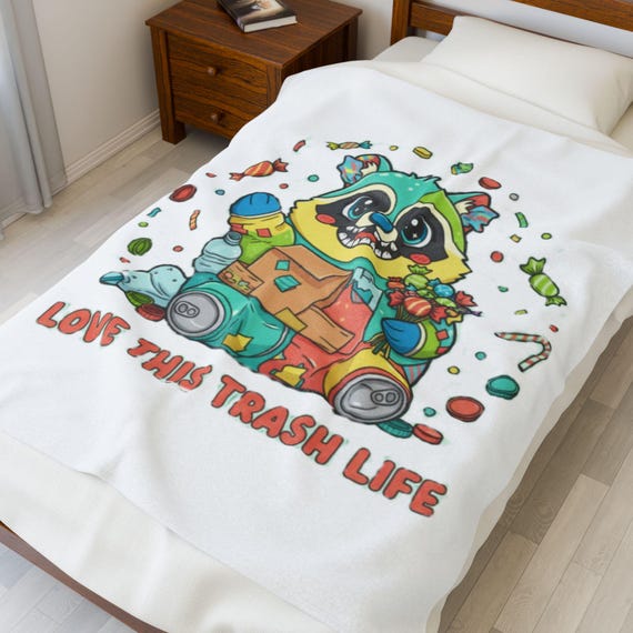 Love This Trash Life Raccoon Velveteen Plush Blanket | Trash Panda Christmas