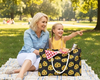 Sunflower Pattern Weekender Bag | Yellow Floral Tote, Summer Beach Bag