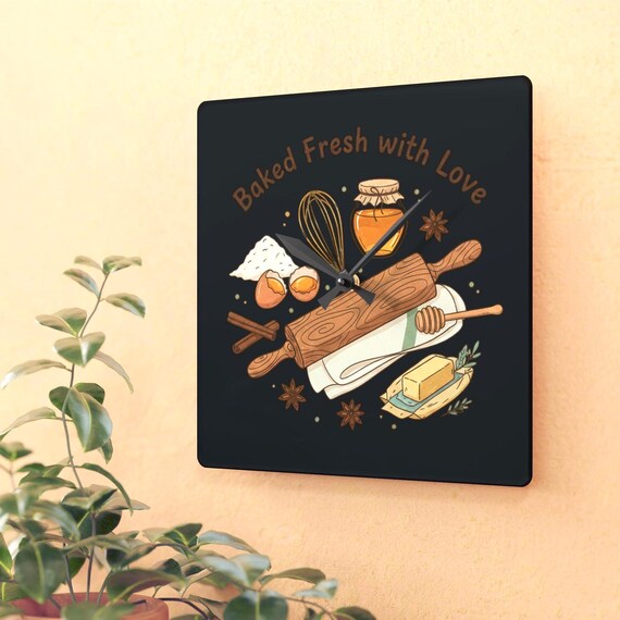 Baked Fresh with Love Acrylic Wall Clock |Kitchen Decor,Living Room Wall Art