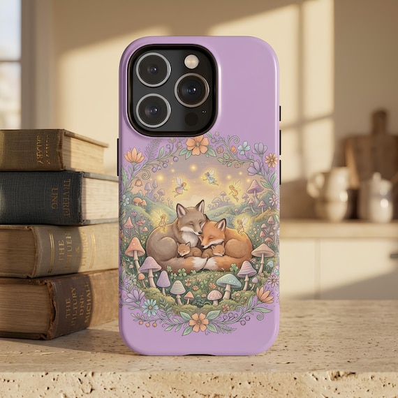Fox Phone Case with Cozy Woodland Scene, Floral Wreath Design