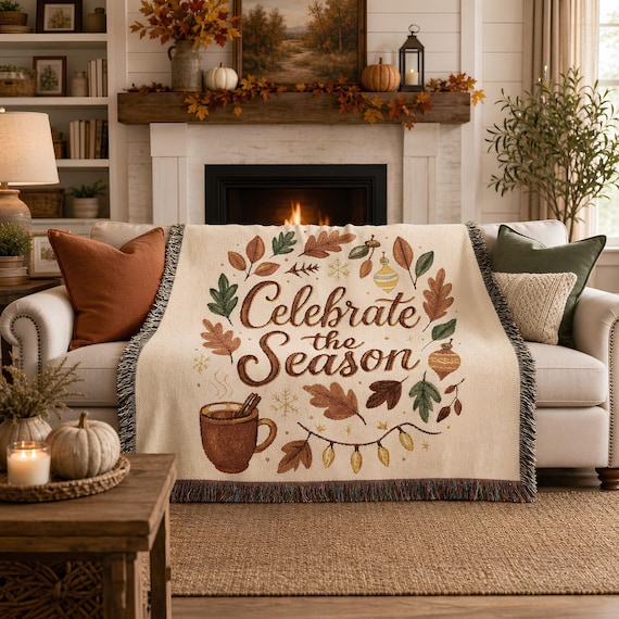Thanksgiving Throw, 100% Cotton Woven Fabric With Fringed Edges, Artwork Or Photo