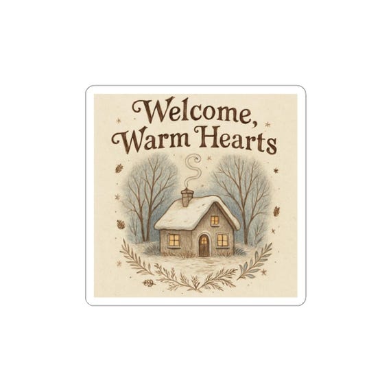 Welcome Warm Hearts cottage sticker | kiss-cut weathered winter decal