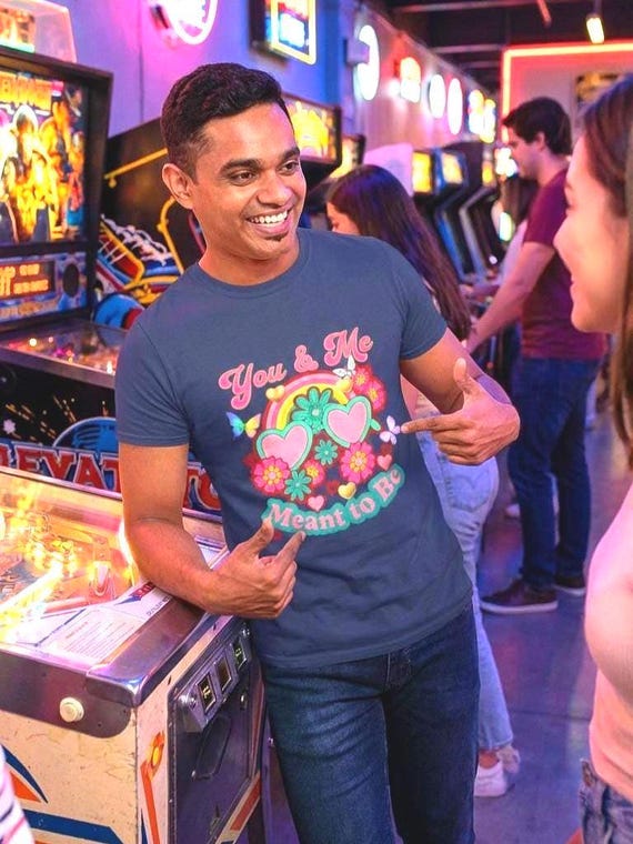 Retro Heart T-Shirt Valentine Day / You & Me Meant to Be
