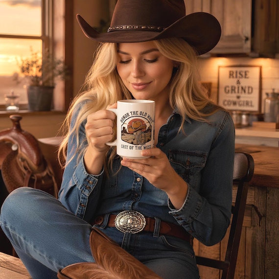 Cowboy Hat Mug, Rustic Ceramic Cup with Western Design