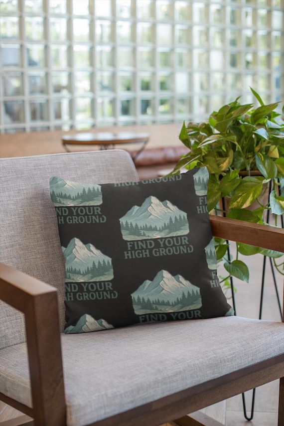 Find Your High Ground Mountain Illustration Pillow | Faux Suede Square Pillow