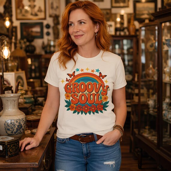 Groovy Shirt, 100% Ring-Spun US Cotton, Rainbow Floral Graphic