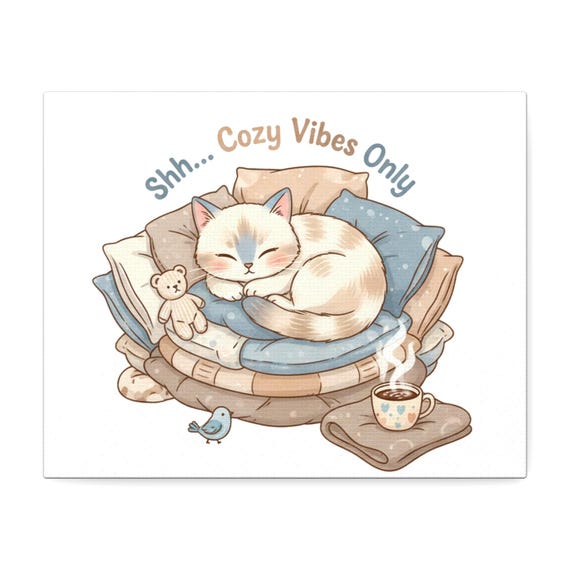 Cozy Vibes Cat Matte Canvas, Stretched Wall Art