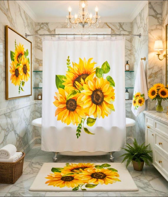 Sunflower Bouquet Shower Curtain | Yellow Floral Bathroom Decor