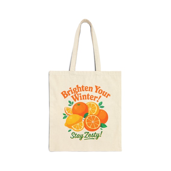 Stay Zesty Citrus Illustration Tote Bag | Canvas Grocery Market Tote