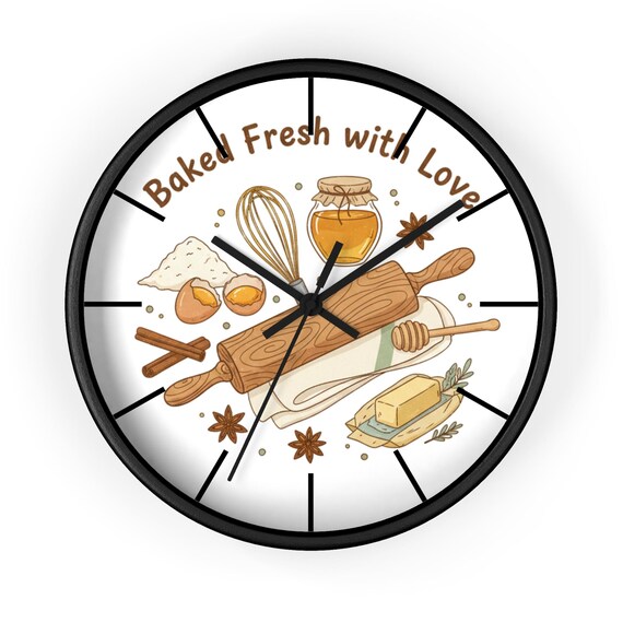 Baked Fresh With Love Wall Clock | Baking Ingredients Kitchen Decor