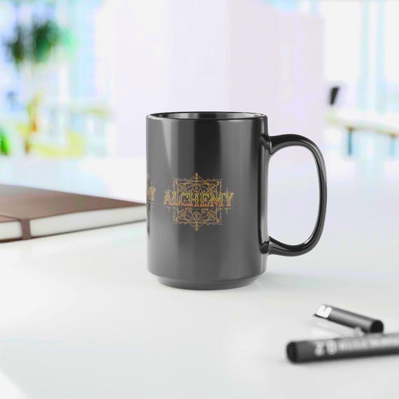 Alchemy Symbol Black Coffee Mug | Occult Mystical Gift