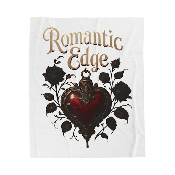 Romantic Edge heart pendant design Blanket | Gothic rose velveteen plush