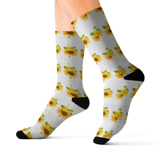 Sunflower Pattern Socks | Yellow Floral Crew Socks