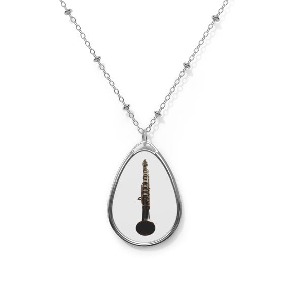 Clarinet Silhouette Oval Necklace | Musician Instrument Pendant