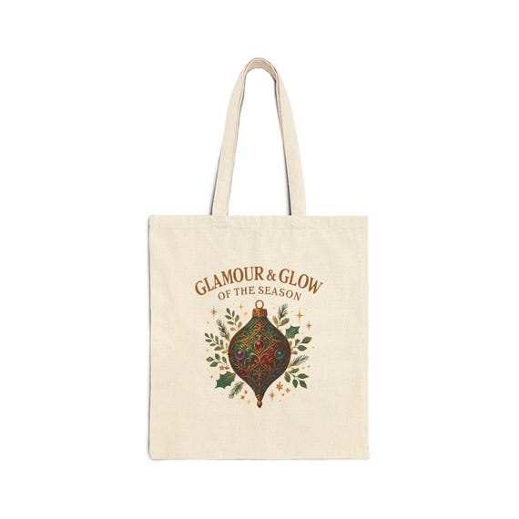 Glamour & Glow Ornament Tote Bag | Christmas Holiday Floral Ornament Print