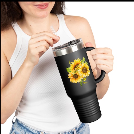 Sunflower Bouquet 40oz Insulated Travel Mug | Floral Stainless Steel Tumbler