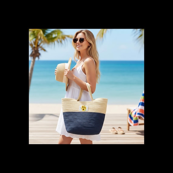 Sunflower Bouquet Handwoven Straw Bag | Summer Beach Tote