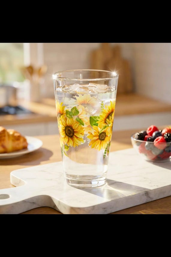 Sunflower Bouquet Mixing Glass 16oz | Floral Pint Glass