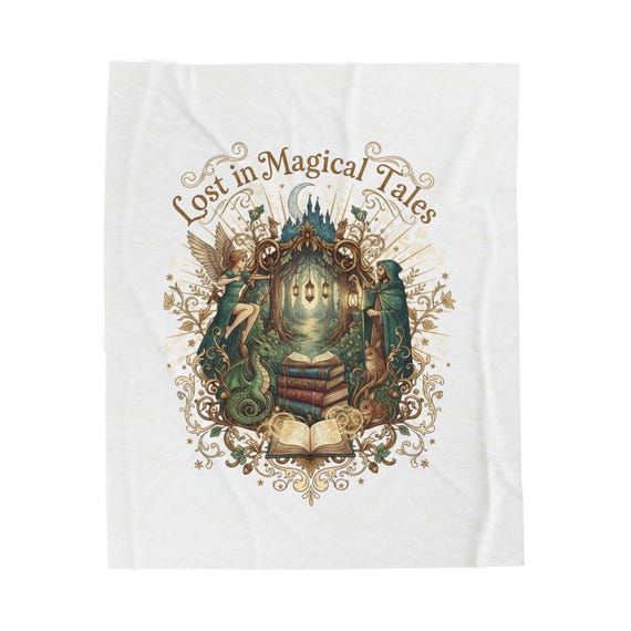 Lost in Magical Tales Velveteen Plush Blanket | Fantasy Storybook Illustration