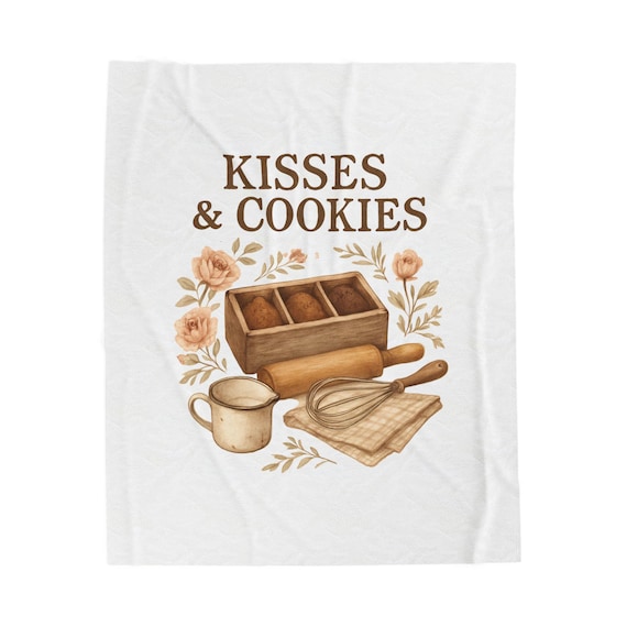 Kisses & Cookies Velveteen Blanket | Baking Kitchen Decor, Cozy Throw