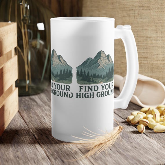 Find Your High Ground Frosted Glass Beer Mug | Mountain Landscape