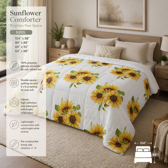 Sunflower Bouquet Boho Comforter | Floral Comforter, Bohemian Bedding