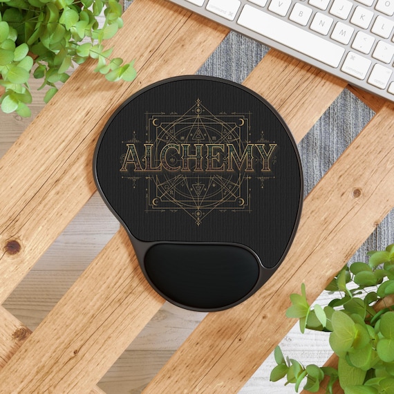 Alchemy Symbol Mouse Pad with Wrist Rest | Occult Geometric Desk Mat