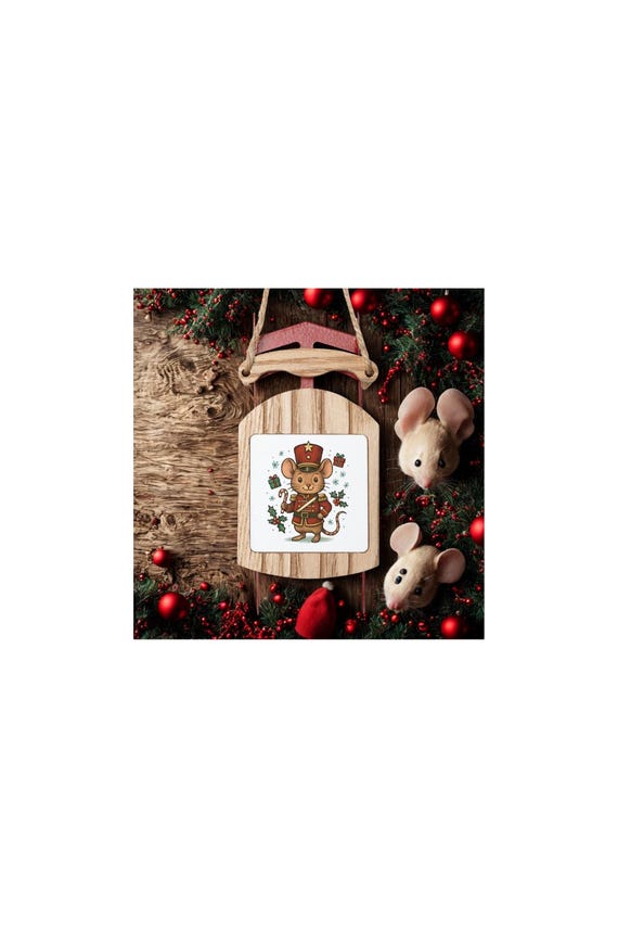 Nutcracker Mouse Sled Christmas Ornament with Twine