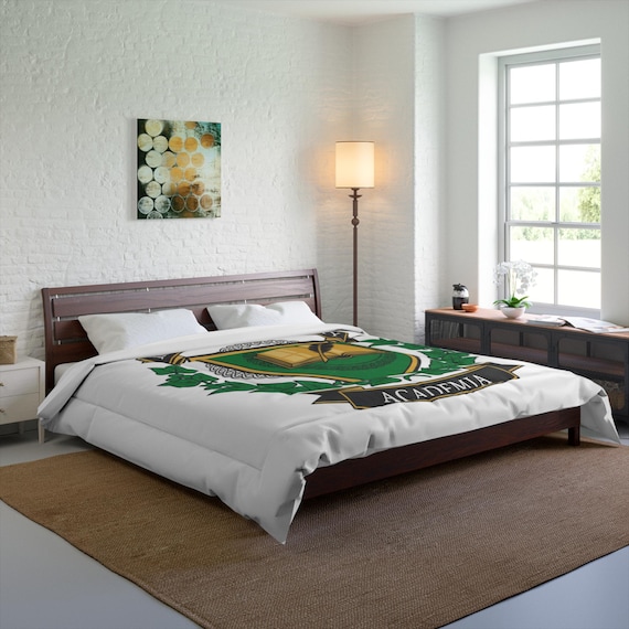 Irish Literary Society Academia crest Comforter | Book quill emblem bedding